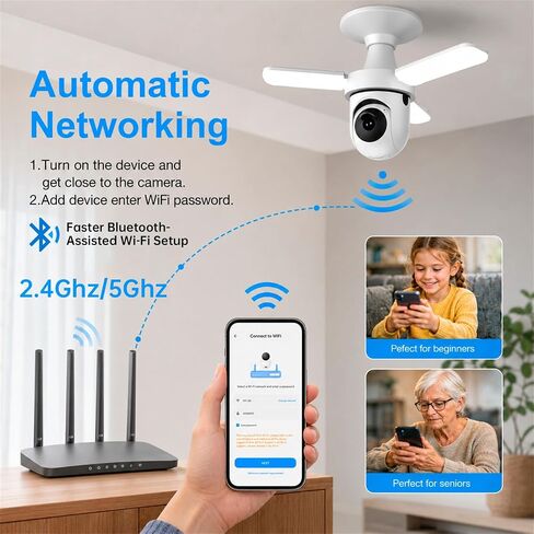 2K Light Bulb Security Camera, 355°PTZ WiFi Camera with 1800LM Light in Kuwait