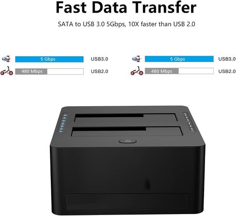 Dual-Bay Hard Drive Docking Station for 2.5 & 3.5 inch SATA HDD/SSD, Supports Offine Clone & UASP, 5Gbps, 2 * 10TB, USB 3.0 Hard Drive Reader for PC, Laptop, Windows, Mac OS, Linux, Black in Saudi Arabia