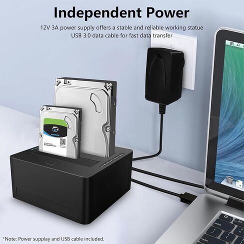Dual-Bay Hard Drive Docking Station for 2.5 & 3.5 inch SATA HDD/SSD, Supports Offine Clone & UASP, 5Gbps, 2 * 10TB, USB 3.0 Hard Drive Reader for PC, Laptop, Windows, Mac OS, Linux, Black in Saudi Arabia