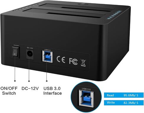 Dual-Bay Hard Drive Docking Station for 2.5 & 3.5 inch SATA HDD/SSD, Supports Offine Clone & UASP, 5Gbps, 2 * 10TB, USB 3.0 Hard Drive Reader for PC, Laptop, Windows, Mac OS, Linux, Black in Saudi Arabia