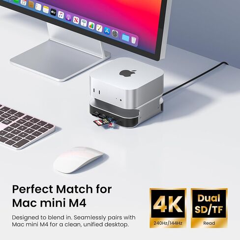 VENTION for Mac mini M4 Dock, 10 in 1 Aluminum Stand for M4/M4 Pro with M.2 NVMe SSD Enclosure, 4K@240HZ/144HZ USB A 3.2, 10Gbps Transfer, USB C Extender, SD/TF Reader, Silver in Saudi Arabia