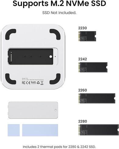 VENTION for Mac mini M4 Dock, 10 in 1 Aluminum Stand for M4/M4 Pro with M.2 NVMe SSD Enclosure, 4K@240HZ/144HZ USB A 3.2, 10Gbps Transfer, USB C Extender, SD/TF Reader, Silver in Saudi Arabia