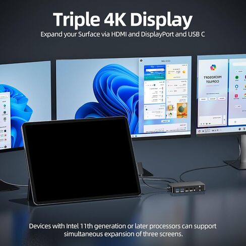 2026 New Surface Docking Station: HDMI+DP+USB C Triple/Dual Monitor Docking Station for Surface Pro 11/10/9/8/X/7/6/5/4/3, Surface Laptop 7/6/5/4/3/2/1, Surface Laptop Go, Surface Go 4/3/2/1 in Kuwait