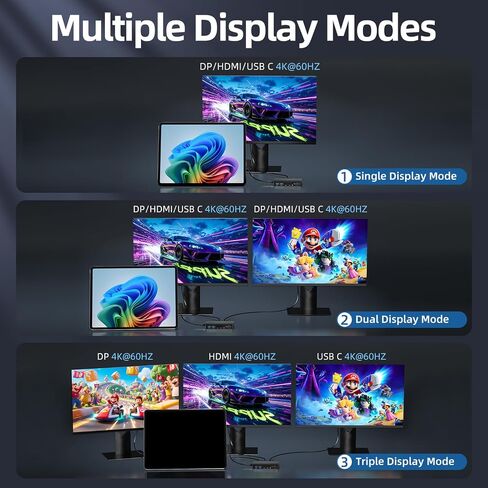 2026 New Surface Docking Station: HDMI+DP+USB C Triple/Dual Monitor Docking Station for Surface Pro 11/10/9/8/X/7/6/5/4/3, Surface Laptop 7/6/5/4/3/2/1, Surface Laptop Go, Surface Go 4/3/2/1 in Kuwait