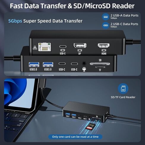 2026 New Surface Docking Station: HDMI+DP+USB C Triple/Dual Monitor Docking Station for Surface Pro 11/10/9/8/X/7/6/5/4/3, Surface Laptop 7/6/5/4/3/2/1, Surface Laptop Go, Surface Go 4/3/2/1 in Kuwait