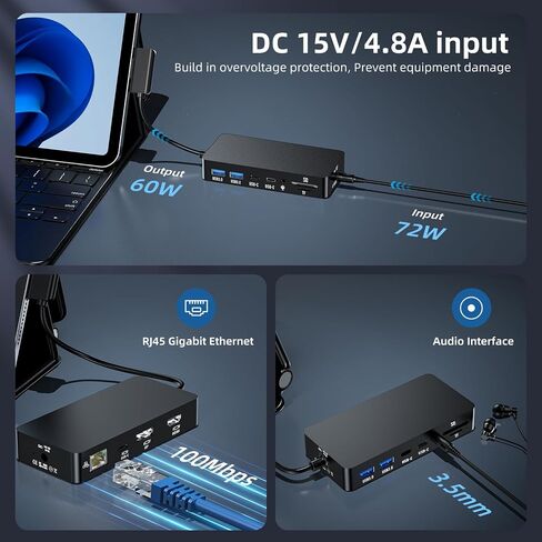 2026 New Surface Docking Station: HDMI+DP+USB C Triple/Dual Monitor Docking Station for Surface Pro 11/10/9/8/X/7/6/5/4/3, Surface Laptop 7/6/5/4/3/2/1, Surface Laptop Go, Surface Go 4/3/2/1 in Kuwait