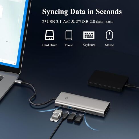 USB C Docking Station Dual Monitor Adapter for Dell HP, Laptop Docking Station 3 Monitors Quad Display USB C Hub Dongle to 4K HDMI+DP,2 USB2.0,100W PD,2.5G Ethernet,12 in 1Dock for Lenovo,Surface in Kuwait