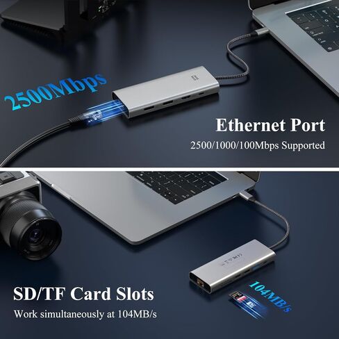 USB C Docking Station Dual Monitor Adapter for Dell HP, Laptop Docking Station 3 Monitors Quad Display USB C Hub Dongle to 4K HDMI+DP,2 USB2.0,100W PD,2.5G Ethernet,12 in 1Dock for Lenovo,Surface in Kuwait