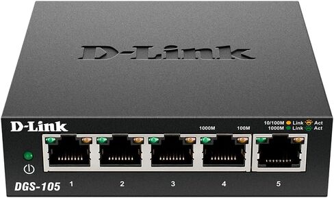 D-Link Ethernet Switch, 5 Port Gigabit Unmanaged Metal Desktop Plug and Play Compact (DGS-105/RE) (Renewed) in Kuwait