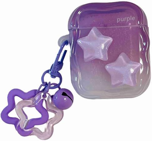 Case for AirPods 1 2, AriPods 2nd Generation, Premium Purple Star Decoration Pattern Case Cover Accessories for AirPods 1/2 ​with Pendant in Saudi Arabia