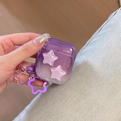 Case for AirPods 1 2, AriPods 2nd Generation, Premium Purple Star Decoration Pattern Case Cover Accessories for AirPods 1/2 ​with Pendant in Saudi Arabia