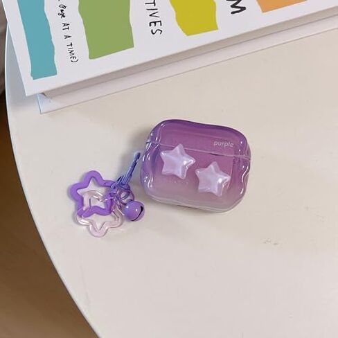 Case for AirPods 1 2, AriPods 2nd Generation, Premium Purple Star Decoration Pattern Case Cover Accessories for AirPods 1/2 ​with Pendant in Saudi Arabia