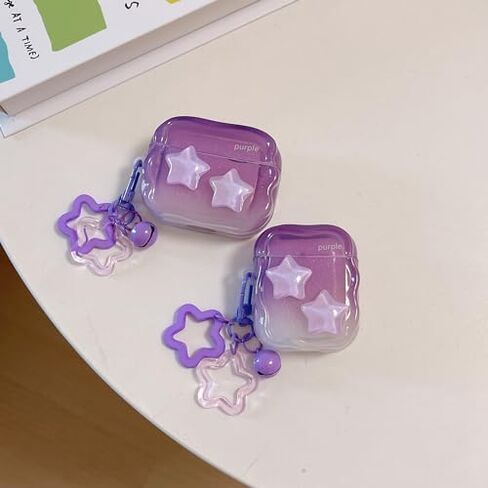 Case for AirPods 1 2, AriPods 2nd Generation, Premium Purple Star Decoration Pattern Case Cover Accessories for AirPods 1/2 ​with Pendant in Saudi Arabia