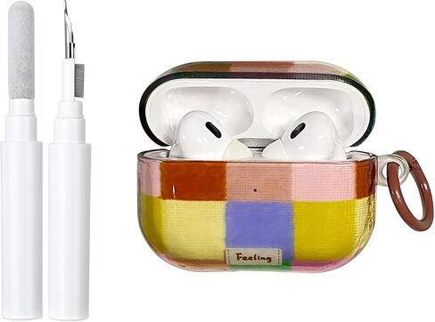 inewateri Compatible for AirPods Pro 3 Case with Cleaner Kit Aesthetics Colorful Grid Cute Design Shockproof Keychain Cover for Girls Woman for Airpods Pro 3-Colorful in Saudi Arabia