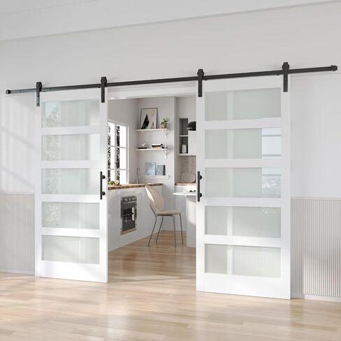Fredbeck 76x84(Double 38x84) Sliding Barn Doors with Glass and Hardware Included in Saudi Arabia