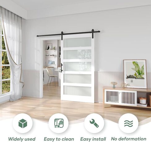 Fredbeck 84X80 (Double 40x80) White Glass Barn Door and Hardware in Saudi Arabia