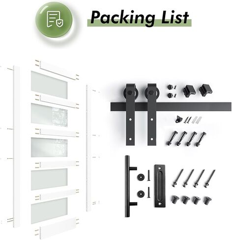 Fredbeck 84X80 (Double 40x80) White Glass Barn Door and Hardware in Saudi Arabia