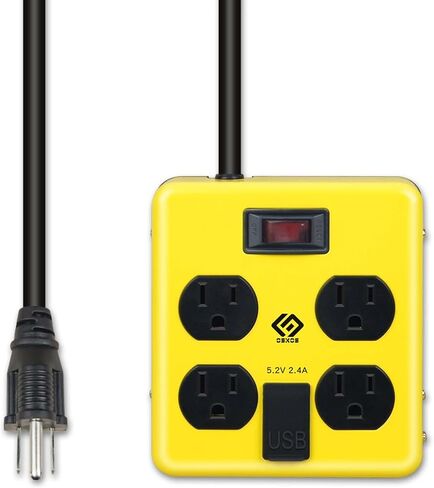 OSKOS 4-Outlet Workshop Power Strip with 3-Foot Power Cord, Two USB 2.4A Ports (1A1C), 15A/1800W, Wall-Mountable, UL Listed, Metal Casing Design in Kuwait
