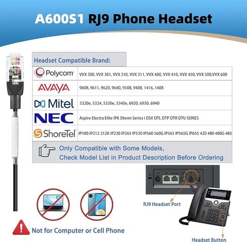 Arama Phone Headset for Office Phones for Polycom & Other IP Phones(A602S1) in Saudi Arabia