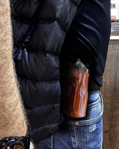حافظة مجداف OWB من الجلد الفاخر من Masc مفتوحة من الأعلى تناسب Walther PPK/S .22LR/ 380 عيار 3.3 بوصة، رسم باليد اليمنى، بني #1170# in Kuwait