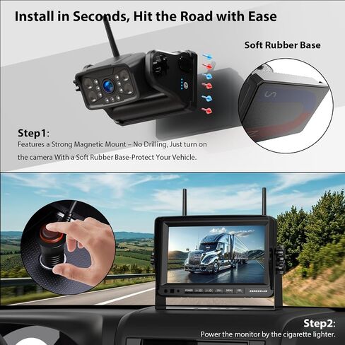 ZEROXCLUB Magnetic Wireless RV Backup Camera System: Rear Camera with 7" HD 1080P DVR Monitor, DVR Monitor & IR Night Vision, Portable Rechargeable Camera for RV/Trailer/Fifth Wheels/Camper in Kuwait