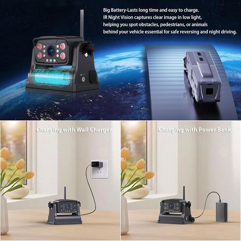 ZEROXCLUB Magnetic Wireless RV Backup Camera System: Rear Camera with 7" HD 1080P DVR Monitor, DVR Monitor & IR Night Vision, Portable Rechargeable Camera for RV/Trailer/Fifth Wheels/Camper in Kuwait