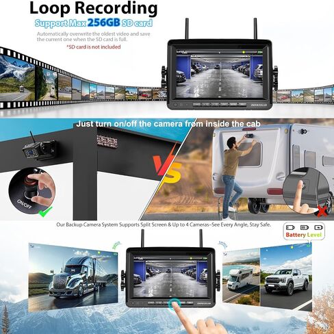 ZEROXCLUB Magnetic Wireless RV Backup Camera System: Rear Camera with 7" HD 1080P DVR Monitor, DVR Monitor & IR Night Vision, Portable Rechargeable Camera for RV/Trailer/Fifth Wheels/Camper in Kuwait