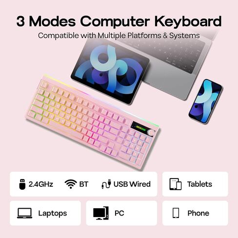 MechLands Halo98 Silent Office Keyboard w/Numpad, Light Box, Screen & Knob in Kuwait