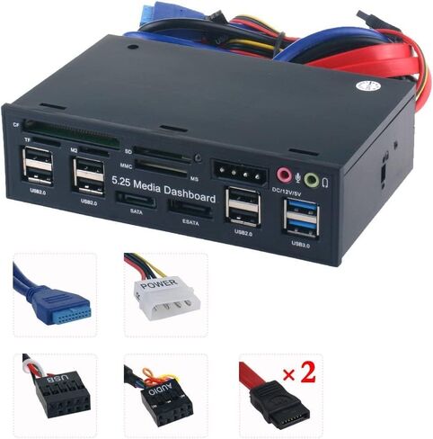 KALEA-INFORMATIQUE Front panel for 5.25 bay, multi-port: CF SD MicroSD MMC USB2 USB3 eSATA SATA Audio 12V 5V in Kuwait