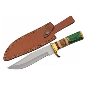 SZCO Full Tang Hunting Knife 12.25 Inch - Pocket Knife with Stainless Steel Blade, Green Wood & Bone Handle & Leather Sheath - Bowie Knife for Camping, Hunting & Outdoor Adventures for Men in Saudi Arabia