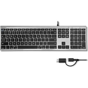 Macally Wired Keyboard for Mac (Upgraded Dual USB A + C Plug) - USB C Keyboard - Ultra Slim, 20 Shortcuts, 110 Scissor Keys - Compatible with Apple MacBook Pro/Air, Mac mini, iMac, iPad - Silver in Saudi Arabia