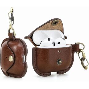 Hiram Full Grain Leather AirPods 4 Case Cover, Wireless Bluetooth Earphone Protective Holder Compatible with Airpods 4th Generation 2024, with Keychain Hook and Metal Snap in Saudi Arabia