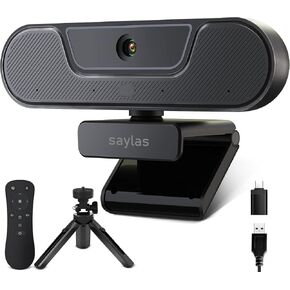 saylas 4K Webcam with Microphone and Speaker, Wide Angle 112°, Remote Control, Autofocus, Digital Zoom, Privacy Cover, Plug & Play Web Streaming Camera for Computer, USB Webcam for Pc in Saudi Arabia