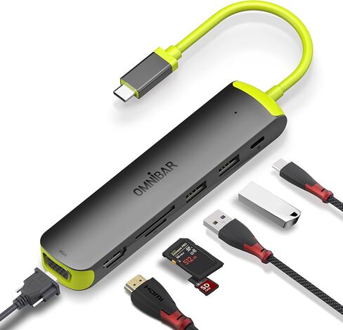 Ominbar USB C Hub,7-in-1 USB C to USB Hub Multiport with 4K HDMI, VGA,SD/TF Card Reader, 2 USB-A 3.0 5Gbps,100W PD Charging Ports,USB Type C Docking Station for Laptop,MacBook Pro/Air and More in Kuwait