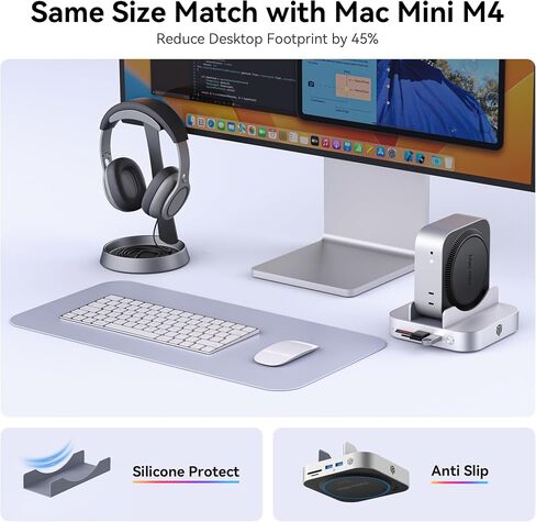 Yottamaster 9 in 1 Mac mini M4 Dock 10Gbps with 8TB NVMe SATA SSD Enclosure, Aluminum Mac mini M4 Stand and Hub, Built in Cool Fan, USB-A*2/USB-C 10Gbps, USB-A 2.0 * 2, 3.5mm Audio*2, TF/SD in Kuwait