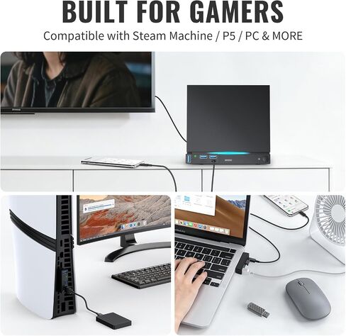4-in-1 Expansion Dock for Steam Machine Compatible with PS5 Console Docking Station USB 3.0 Hub Dock Accessories (Black,1pcs) in Kuwait