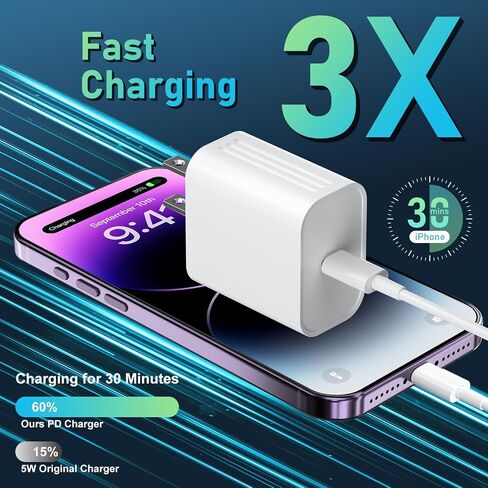 DiHines Phone 14 13 12 11 Fast Charger,8FT Long Phone Chargers Fast Charging Lightning Cable with 20W USB C Charge Block,White in Kuwait