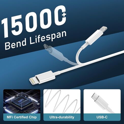 DiHines Phone 14 13 12 11 Fast Charger,8FT Long Phone Chargers Fast Charging Lightning Cable with 20W USB C Charge Block,White in Kuwait
