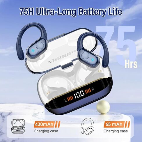 75H Sports Wireless Earbuds Bluetooth 5.4 Headphones Stereo, Dark Blue in Kuwait