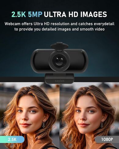 saylas 2.5K Webcam for PC with Microphone, Noise Cancellation, 110 FOV, USB Web Cam, Privacy Cover and Tripod, Plug&Play Computer Camera for Laptop, Desktop, Mac, Zoom, Skype in Saudi Arabia