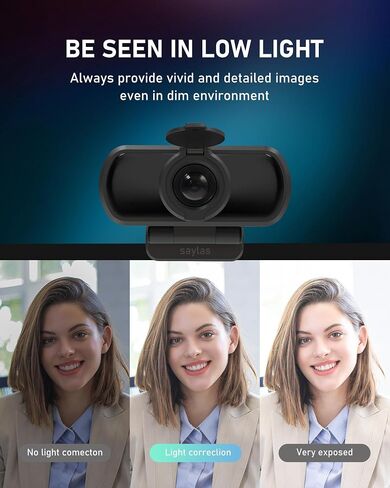 saylas 2.5K Webcam for PC with Microphone, Noise Cancellation, 110 FOV, USB Web Cam, Privacy Cover and Tripod, Plug&Play Computer Camera for Laptop, Desktop, Mac, Zoom, Skype in Saudi Arabia