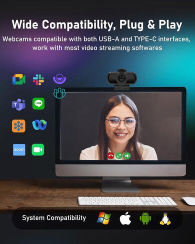 saylas 2.5K Webcam for PC with Microphone, Noise Cancellation, 110 FOV, USB Web Cam, Privacy Cover and Tripod, Plug&Play Computer Camera for Laptop, Desktop, Mac, Zoom, Skype in Saudi Arabia