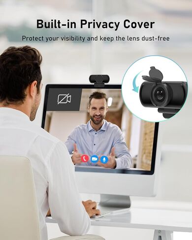 saylas 2.5K Webcam for PC with Microphone, Noise Cancellation, 110 FOV, USB Web Cam, Privacy Cover and Tripod, Plug&Play Computer Camera for Laptop, Desktop, Mac, Zoom, Skype in Saudi Arabia