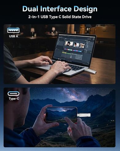 128GB USB C Solid State Flash Drive Up to1000MB/s USB 3.2 Gen 2 Dual USB Flash Drive Type C + USB A Solid State Thumb Drive in Kuwait