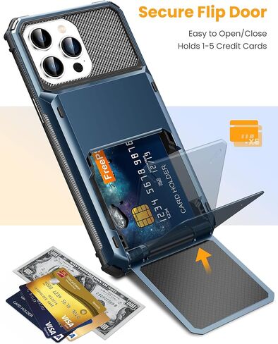 TITACUTE لهاتف iPhone 14 Pro Case 6.1 محفظة 5 حامل لبطاقة الائتمان وفتحة هوية وغطاء قلاب وتصميم جيب خلفي مقاوم للخدش وغطاء صلب من مادة TPU الهجينة الواقية من الصدمات لهاتف iPhone 14 Pro باللون الأزرق الداكن in Kuwait