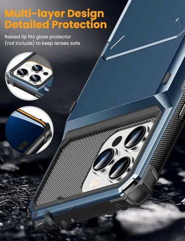 TITACUTE لهاتف iPhone 14 Pro Case 6.1 محفظة 5 حامل لبطاقة الائتمان وفتحة هوية وغطاء قلاب وتصميم جيب خلفي مقاوم للخدش وغطاء صلب من مادة TPU الهجينة الواقية من الصدمات لهاتف iPhone 14 Pro باللون الأزرق الداكن in Kuwait