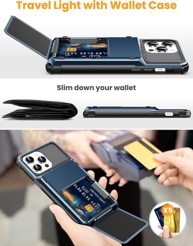 TITACUTE لهاتف iPhone 14 Pro Case 6.1 محفظة 5 حامل لبطاقة الائتمان وفتحة هوية وغطاء قلاب وتصميم جيب خلفي مقاوم للخدش وغطاء صلب من مادة TPU الهجينة الواقية من الصدمات لهاتف iPhone 14 Pro باللون الأزرق الداكن in Kuwait