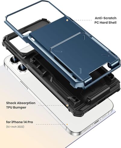 TITACUTE لهاتف iPhone 14 Pro Case 6.1 محفظة 5 حامل لبطاقة الائتمان وفتحة هوية وغطاء قلاب وتصميم جيب خلفي مقاوم للخدش وغطاء صلب من مادة TPU الهجينة الواقية من الصدمات لهاتف iPhone 14 Pro باللون الأزرق الداكن in Kuwait
