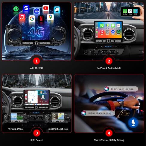 QLED Radio for Toyota Tacoma Upgrade 2016-2023, Carbon Fiber Style,Touch Screen Stereo Replacement,Wireless Carplay Android Auto, 4G Network in Saudi Arabia