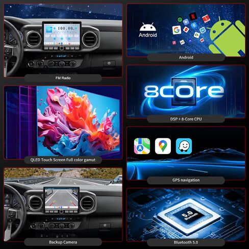 QLED Radio for Toyota Tacoma Upgrade 2016-2023, Carbon Fiber Style,Touch Screen Stereo Replacement,Wireless Carplay Android Auto, 4G Network in Saudi Arabia